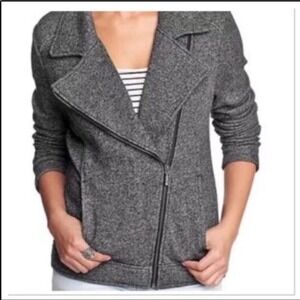 Catherine Malandrino Heathered Asymmetric Zip Up Moto Jacket Black Size Small